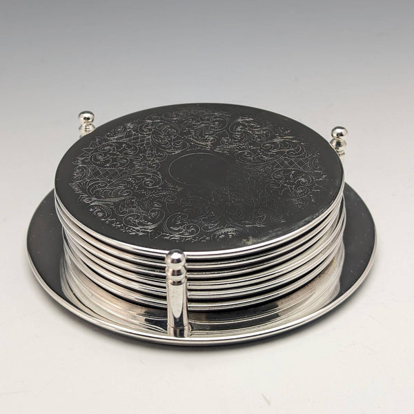 Set of 6 British Vintage Silver Plated Coasters Boxed